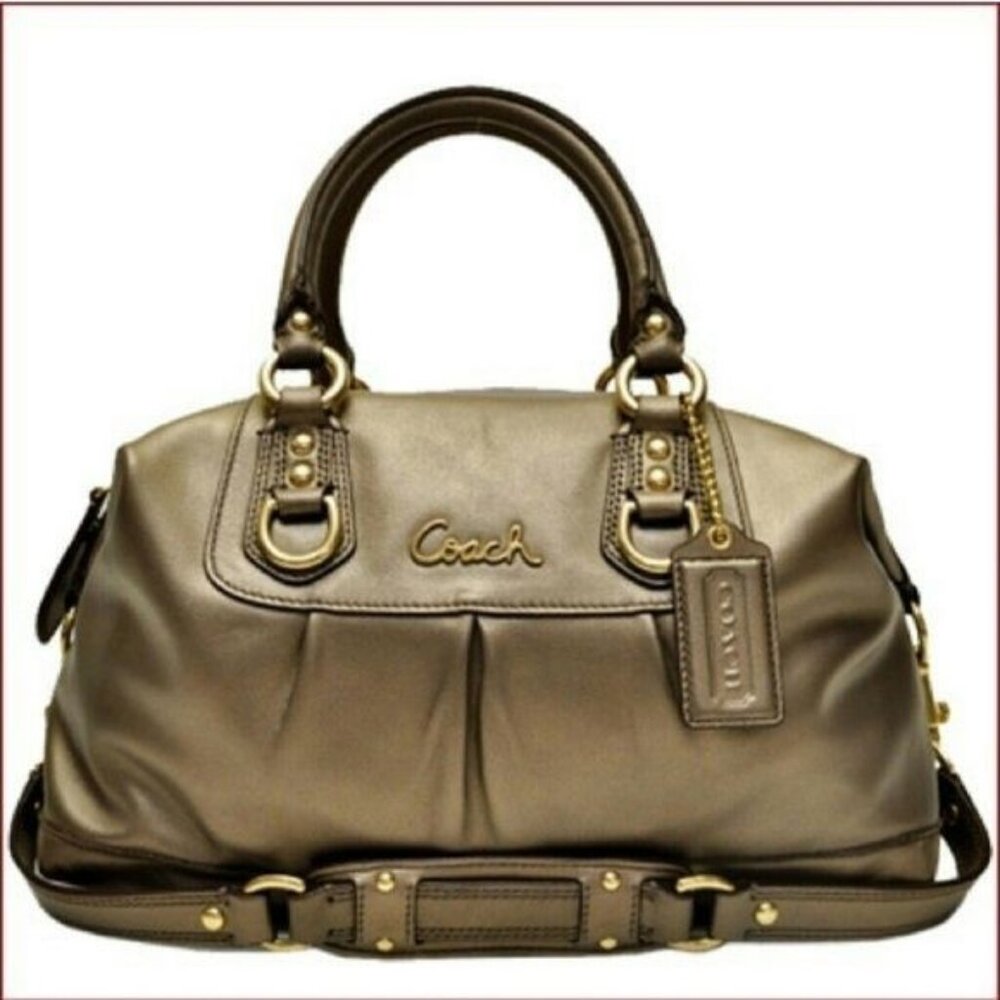 Euc Coach Ashley Bronze Leather Shoulder Bag Handbag Purse